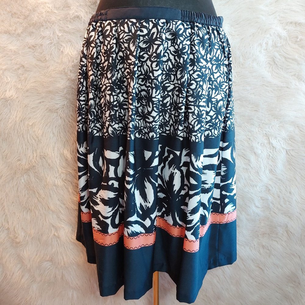 Alfred Dunner Women's Navy Blue Coral Floral Tropical Pleated Knee Skirt 12P